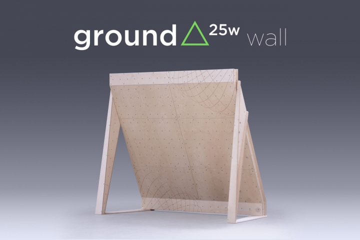 25 board 8ft wide free standing climbing wall for use at home shown in studio