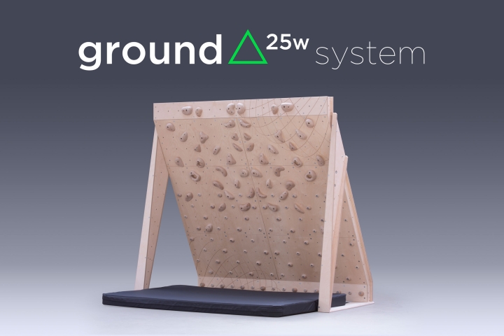 complete self assembly kit for home climbing with 25 degree 8ft wide wall, holds and mat