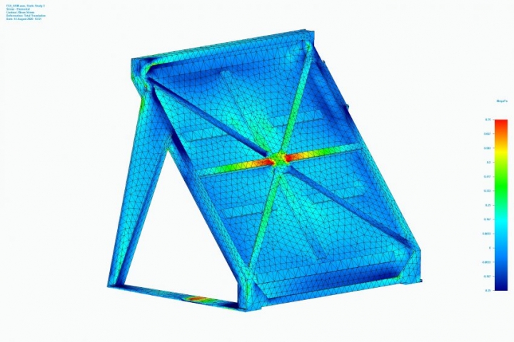 coloured plot showing FEA stress analysis of free standing wall structure